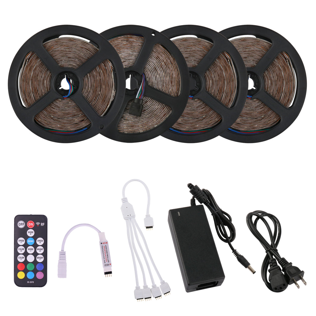 Richsing LED Strip Lights 65.6ft/20M Waterproof Flexible RGB SMD2835 4 x 300LEDs With 12V Power Adapter 18Key RF Remote